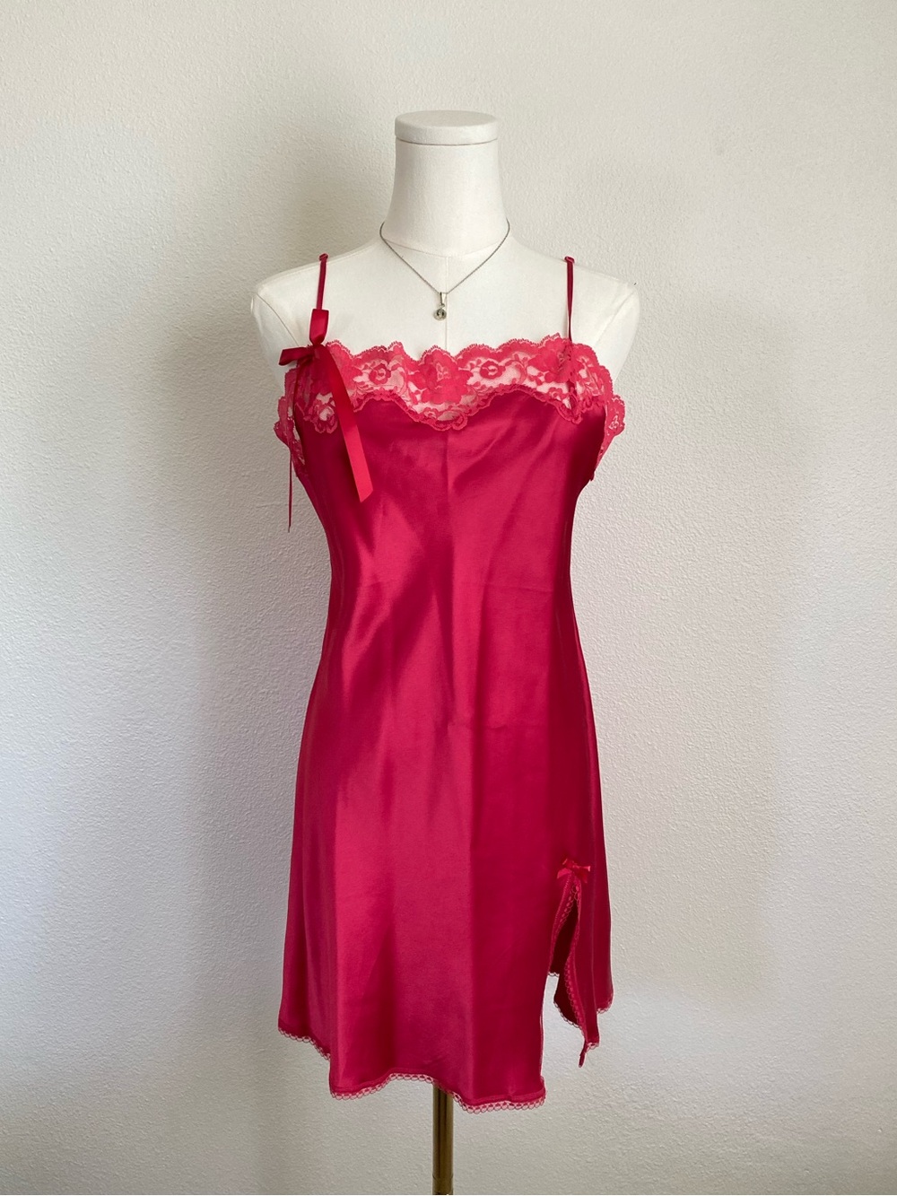 Y2K Victoria's Secret Vintage Red Satin Lace Slip Dress Size Medium